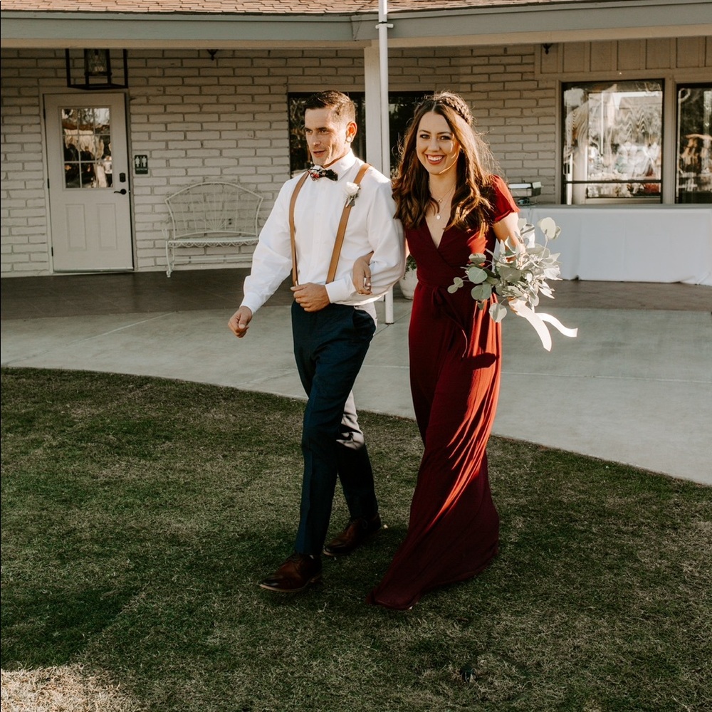 Show Me Your Mumu Noelle Wrap Dress in Merlot Chiffon
